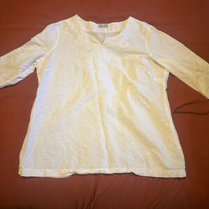 Elegant Linen White Embroidered Blouse